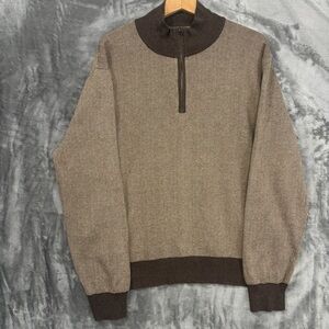 J.Crew 1/4 Zip Sweater Men’s L Brown Beige Herringbone Preppy Classic Old Money